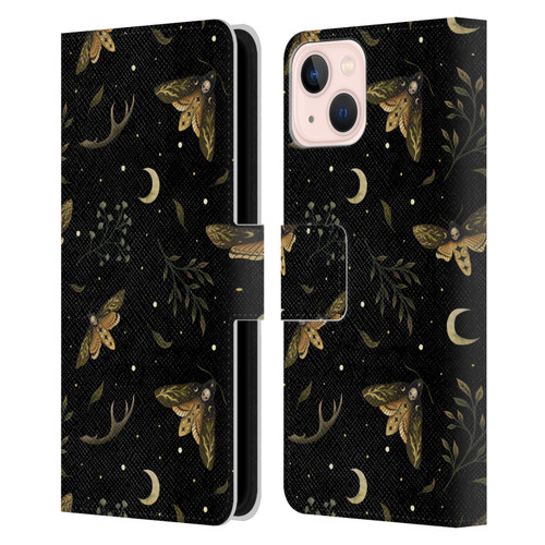 Episodic Drawing Pattern Death Head Moth Leather Book Wallet Case Cover For Apple iPhone 13