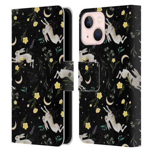 Episodic Drawing Pattern Bunny Night Leather Book Wallet Case Cover For Apple iPhone 13 Mini
