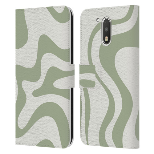 Kierkegaard Design Studio Art Retro Liquid Swirl Sage Green Leather Book Wallet Case Cover For Motorola Moto G41