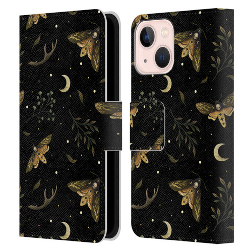 Episodic Drawing Pattern Death Head Moth Leather Book Wallet Case Cover For Apple iPhone 13 Mini
