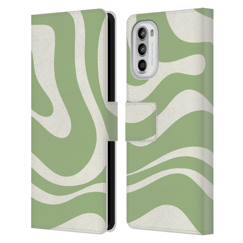 Kierkegaard Design Studio Art Modern Liquid Swirl in Sage Leather Book Wallet Case Cover For Motorola Moto G52