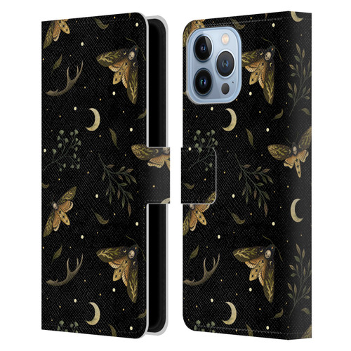 Episodic Drawing Pattern Death Head Moth Leather Book Wallet Case Cover For Apple iPhone 13 Pro Max