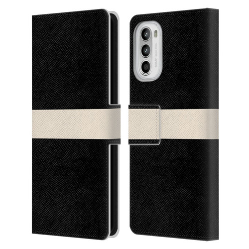 Kierkegaard Design Studio Art Stripe Minimalist Black Cream Leather Book Wallet Case Cover For Motorola Moto G52