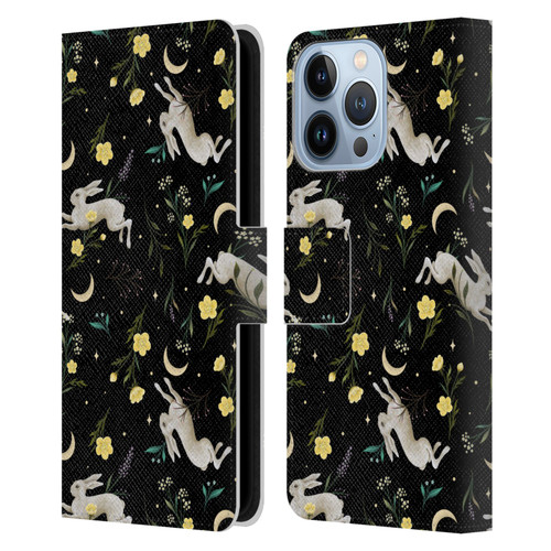 Episodic Drawing Pattern Bunny Night Leather Book Wallet Case Cover For Apple iPhone 13 Pro