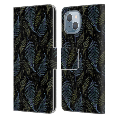 Episodic Drawing Pattern Leaves Leather Book Wallet Case Cover For Apple iPhone 14