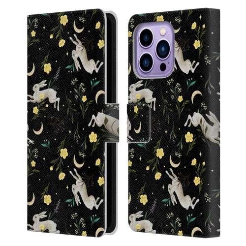 Episodic Drawing Pattern Bunny Night Leather Book Wallet Case Cover For Apple iPhone 14 Pro Max