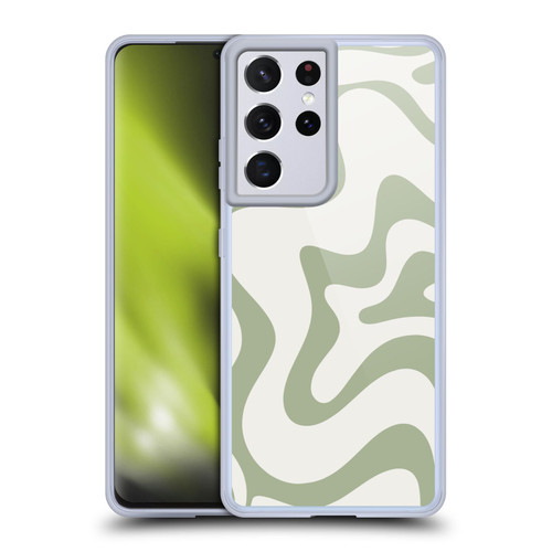 Kierkegaard Design Studio Art Retro Liquid Swirl Sage Green Soft Gel Case for Samsung Galaxy S21 Ultra 5G