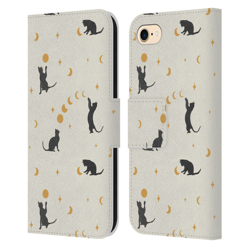 Episodic Drawing Pattern Cat And Moon Leather Book Wallet Case Cover For Apple iPhone 7 / 8 / SE 2020 & 2022