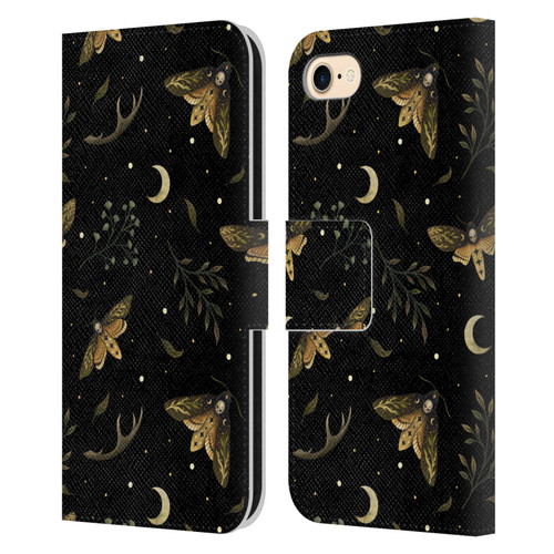 Episodic Drawing Pattern Death Head Moth Leather Book Wallet Case Cover For Apple iPhone 7 / 8 / SE 2020 & 2022
