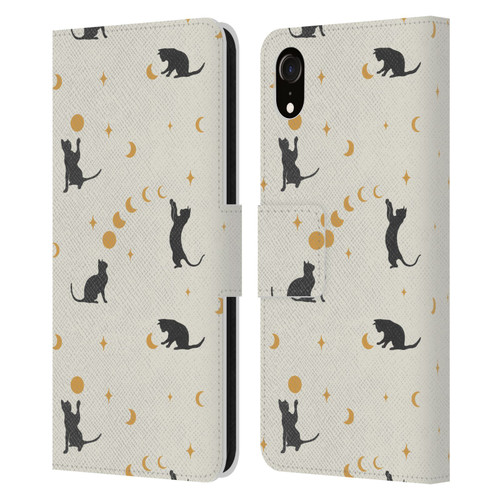 Episodic Drawing Pattern Cat And Moon Leather Book Wallet Case Cover For Apple iPhone XR