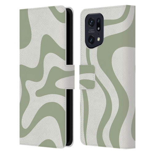 Kierkegaard Design Studio Art Retro Liquid Swirl Sage Green Leather Book Wallet Case Cover For OPPO Find X5