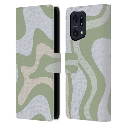 Kierkegaard Design Studio Art Retro Swirl Abstract Sage Leather Book Wallet Case Cover For OPPO Find X5 Pro