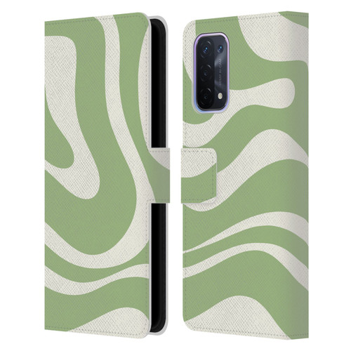 Kierkegaard Design Studio Art Modern Liquid Swirl in Sage Leather Book Wallet Case Cover For OPPO A54 5G