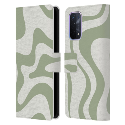 Kierkegaard Design Studio Art Retro Liquid Swirl Sage Green Leather Book Wallet Case Cover For OPPO A54 5G