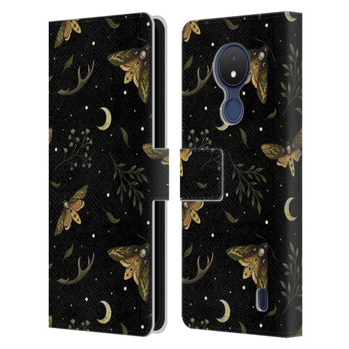 Episodic Drawing Pattern Death Head Moth Leather Book Wallet Case Cover For Nokia C21