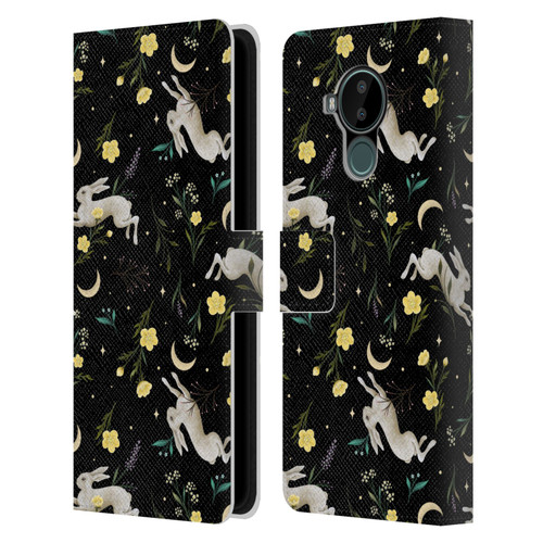 Episodic Drawing Pattern Bunny Night Leather Book Wallet Case Cover For Nokia C30