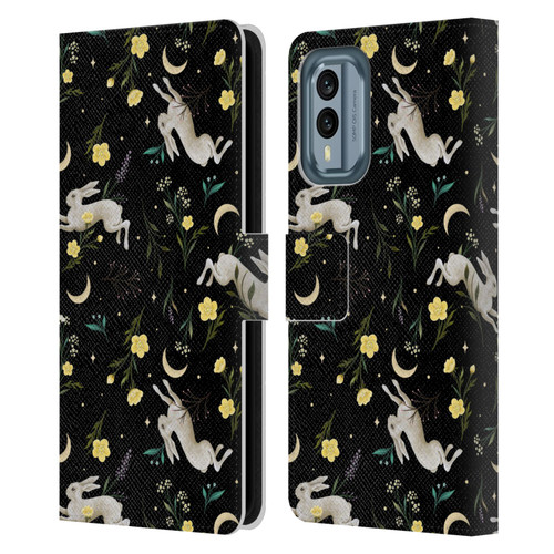 Episodic Drawing Pattern Bunny Night Leather Book Wallet Case Cover For Nokia X30