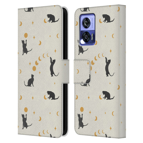 Episodic Drawing Pattern Cat And Moon Leather Book Wallet Case Cover For Motorola Edge 30 Neo 5G