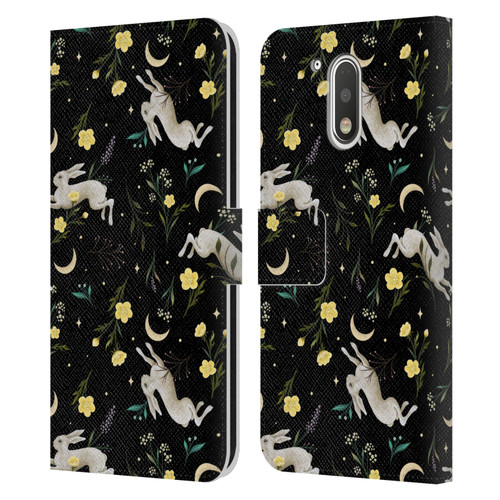 Episodic Drawing Pattern Bunny Night Leather Book Wallet Case Cover For Motorola Moto G41