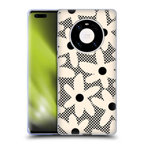Kierkegaard Design Studio Retro Abstract Patterns Daisy Black Cream Dots Check Soft Gel Case for Huawei Mate 40 Pro 5G