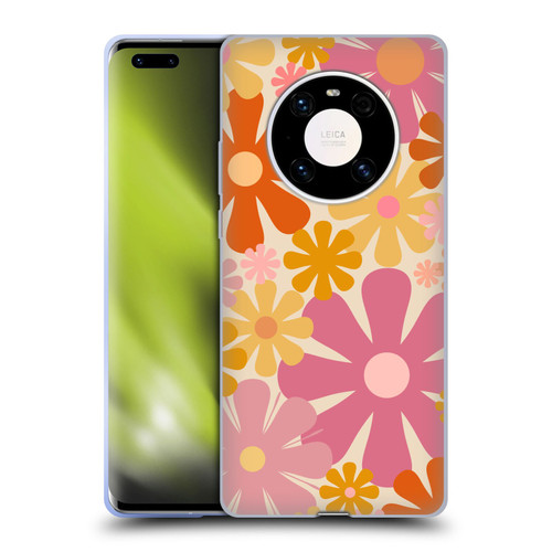 Kierkegaard Design Studio Retro Abstract Patterns Pink Orange Thulian Flowers Soft Gel Case for Huawei Mate 40 Pro 5G