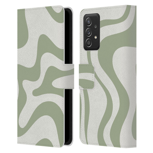 Kierkegaard Design Studio Art Retro Liquid Swirl Sage Green Leather Book Wallet Case Cover For Samsung Galaxy A52 / A52s / 5G (2021)