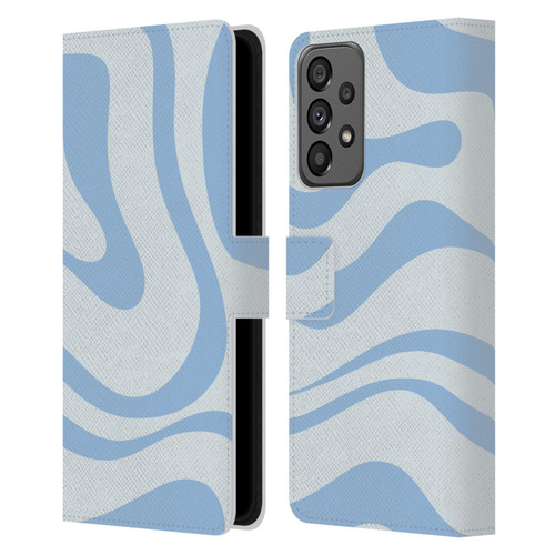 Kierkegaard Design Studio Art Blue Abstract Swirl Pattern Leather Book Wallet Case Cover For Samsung Galaxy A73 5G (2022)