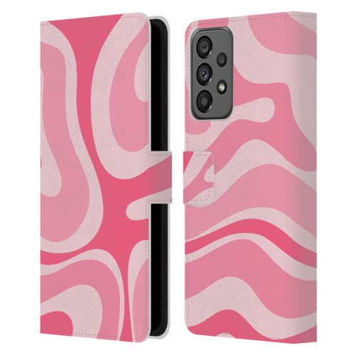 Kierkegaard Design Studio Art Modern Liquid Swirl Candy Pink Leather Book Wallet Case Cover For Samsung Galaxy A73 5G (2022)