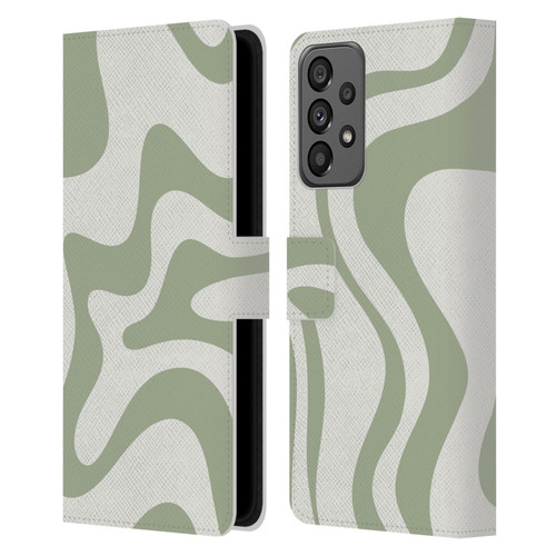 Kierkegaard Design Studio Art Retro Liquid Swirl Sage Green Leather Book Wallet Case Cover For Samsung Galaxy A73 5G (2022)