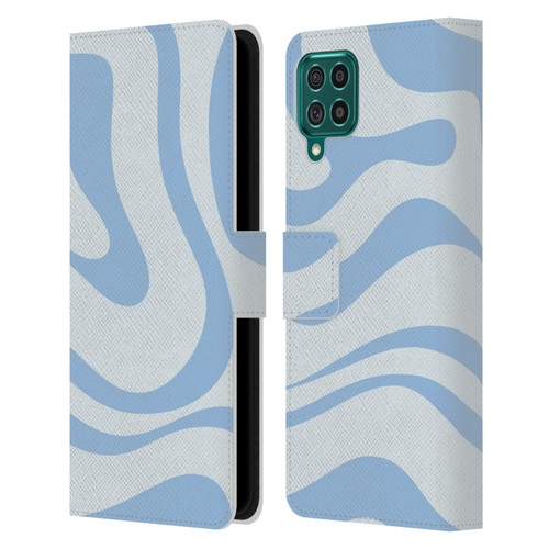 Kierkegaard Design Studio Art Blue Abstract Swirl Pattern Leather Book Wallet Case Cover For Samsung Galaxy F62 (2021)