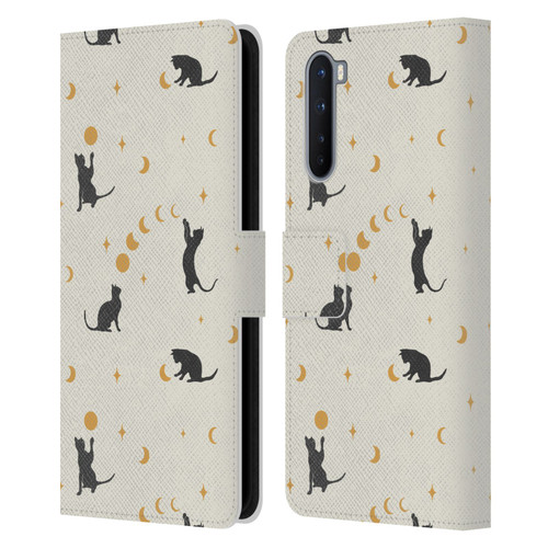 Episodic Drawing Pattern Cat And Moon Leather Book Wallet Case Cover For OnePlus Nord 5G