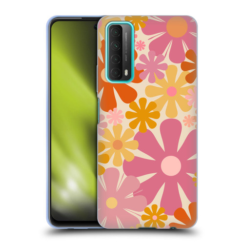 Kierkegaard Design Studio Retro Abstract Patterns Pink Orange Thulian Flowers Soft Gel Case for Huawei P Smart (2021)