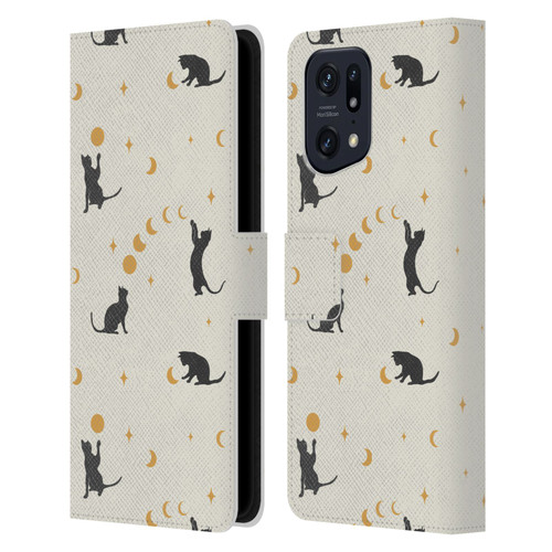 Episodic Drawing Pattern Cat And Moon Leather Book Wallet Case Cover For OPPO Find X5
