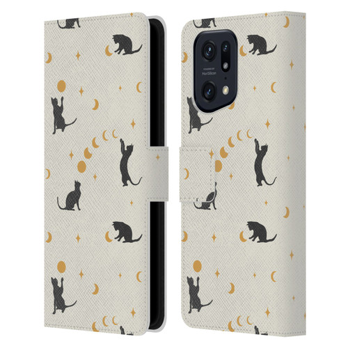 Episodic Drawing Pattern Cat And Moon Leather Book Wallet Case Cover For OPPO Find X5 Pro