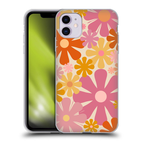 Kierkegaard Design Studio Retro Abstract Patterns Pink Orange Thulian Flowers Soft Gel Case for Apple iPhone 11