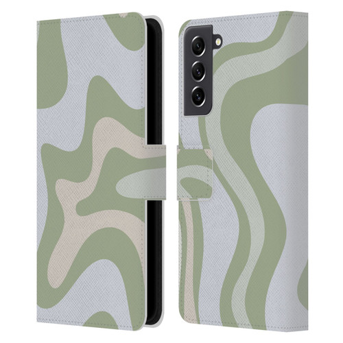 Kierkegaard Design Studio Art Retro Swirl Abstract Sage Leather Book Wallet Case Cover For Samsung Galaxy S21 FE 5G
