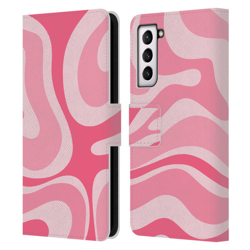 Kierkegaard Design Studio Art Modern Liquid Swirl Candy Pink Leather Book Wallet Case Cover For Samsung Galaxy S21 5G