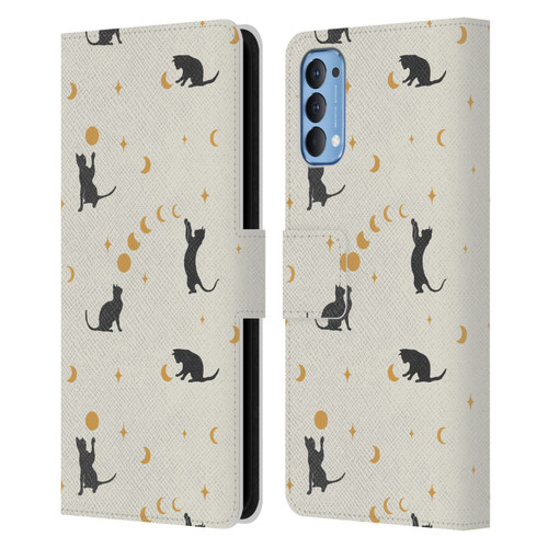 Episodic Drawing Pattern Cat And Moon Leather Book Wallet Case Cover For OPPO Reno 4 5G