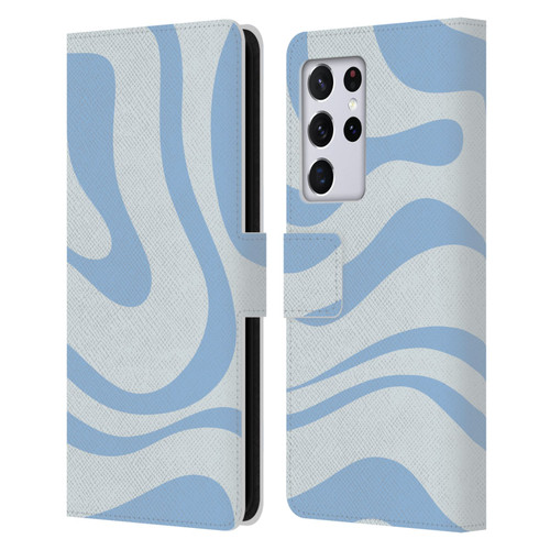 Kierkegaard Design Studio Art Blue Abstract Swirl Pattern Leather Book Wallet Case Cover For Samsung Galaxy S21 Ultra 5G