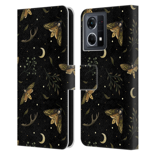 Episodic Drawing Pattern Death Head Moth Leather Book Wallet Case Cover For OPPO Reno8 4G
