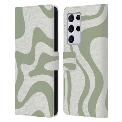 Kierkegaard Design Studio Art Retro Liquid Swirl Sage Green Leather Book Wallet Case Cover For Samsung Galaxy S21 Ultra 5G