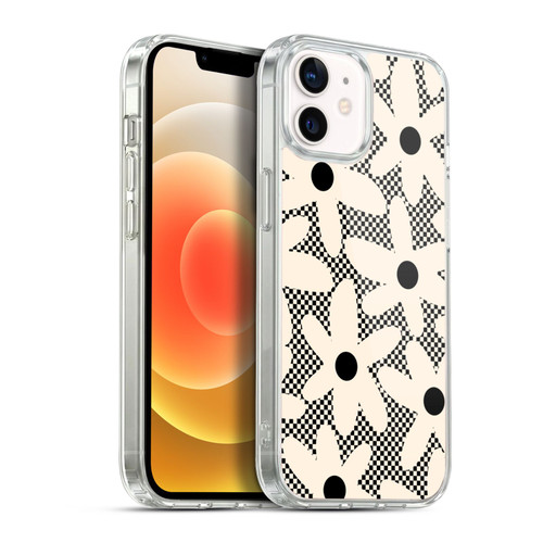 Kierkegaard Design Studio Retro Abstract Patterns Daisy Black Cream Dots Check Soft Gel Case for Apple iPhone 12 / iPhone 12 Pro & MagSafe
