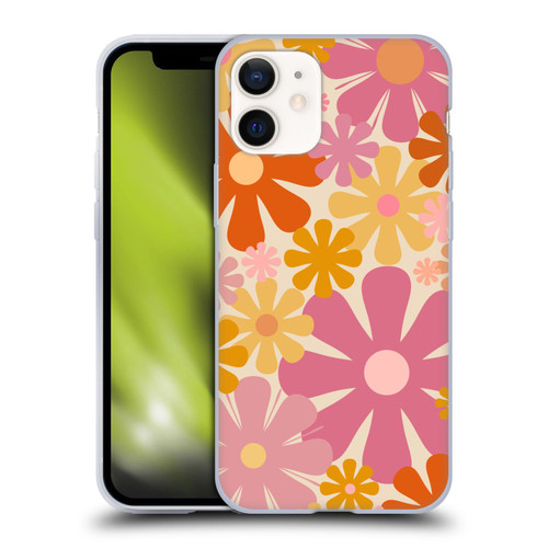 Kierkegaard Design Studio Retro Abstract Patterns Pink Orange Thulian Flowers Soft Gel Case for Apple iPhone 12 Mini