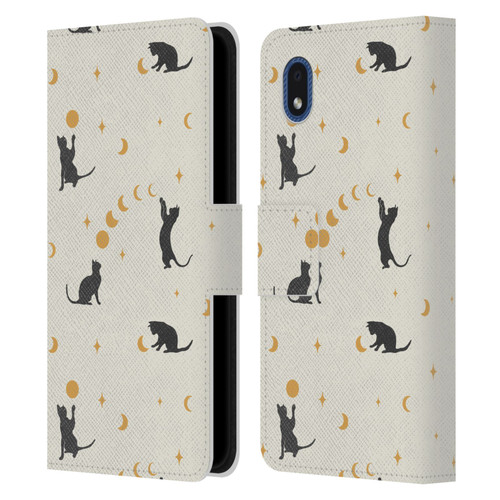 Episodic Drawing Pattern Cat And Moon Leather Book Wallet Case Cover For Samsung Galaxy A01 Core (2020)