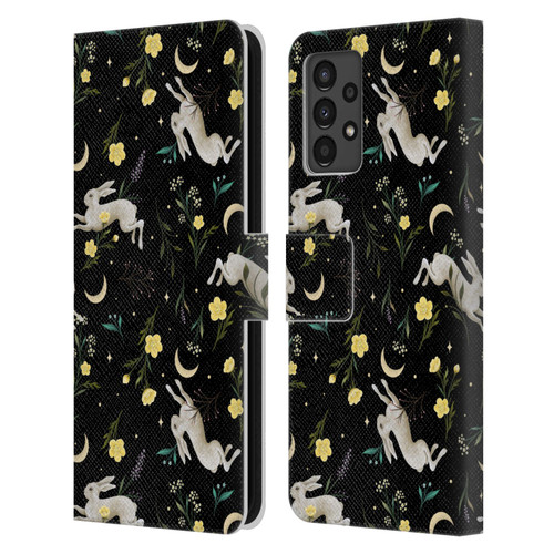Episodic Drawing Pattern Bunny Night Leather Book Wallet Case Cover For Samsung Galaxy A13 (2022)