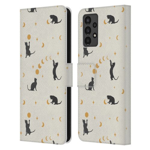 Episodic Drawing Pattern Cat And Moon Leather Book Wallet Case Cover For Samsung Galaxy A13 (2022)
