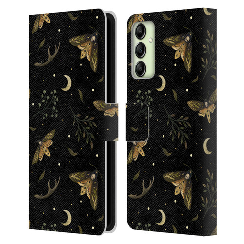 Episodic Drawing Pattern Death Head Moth Leather Book Wallet Case Cover For Samsung Galaxy A14 5G