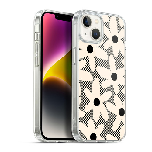 Kierkegaard Design Studio Retro Abstract Patterns Daisy Black Cream Dots Check Soft Gel Case for Apple iPhone 14 Plus & MagSafe