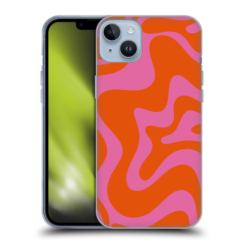 Kierkegaard Design Studio Retro Abstract Patterns Hot Pink Orange Swirl Soft Gel Case for Apple iPhone 14 Plus
