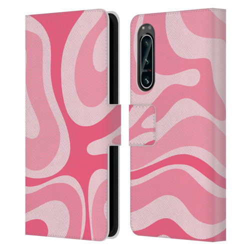 Kierkegaard Design Studio Art Modern Liquid Swirl Candy Pink Leather Book Wallet Case Cover For Sony Xperia 5 IV